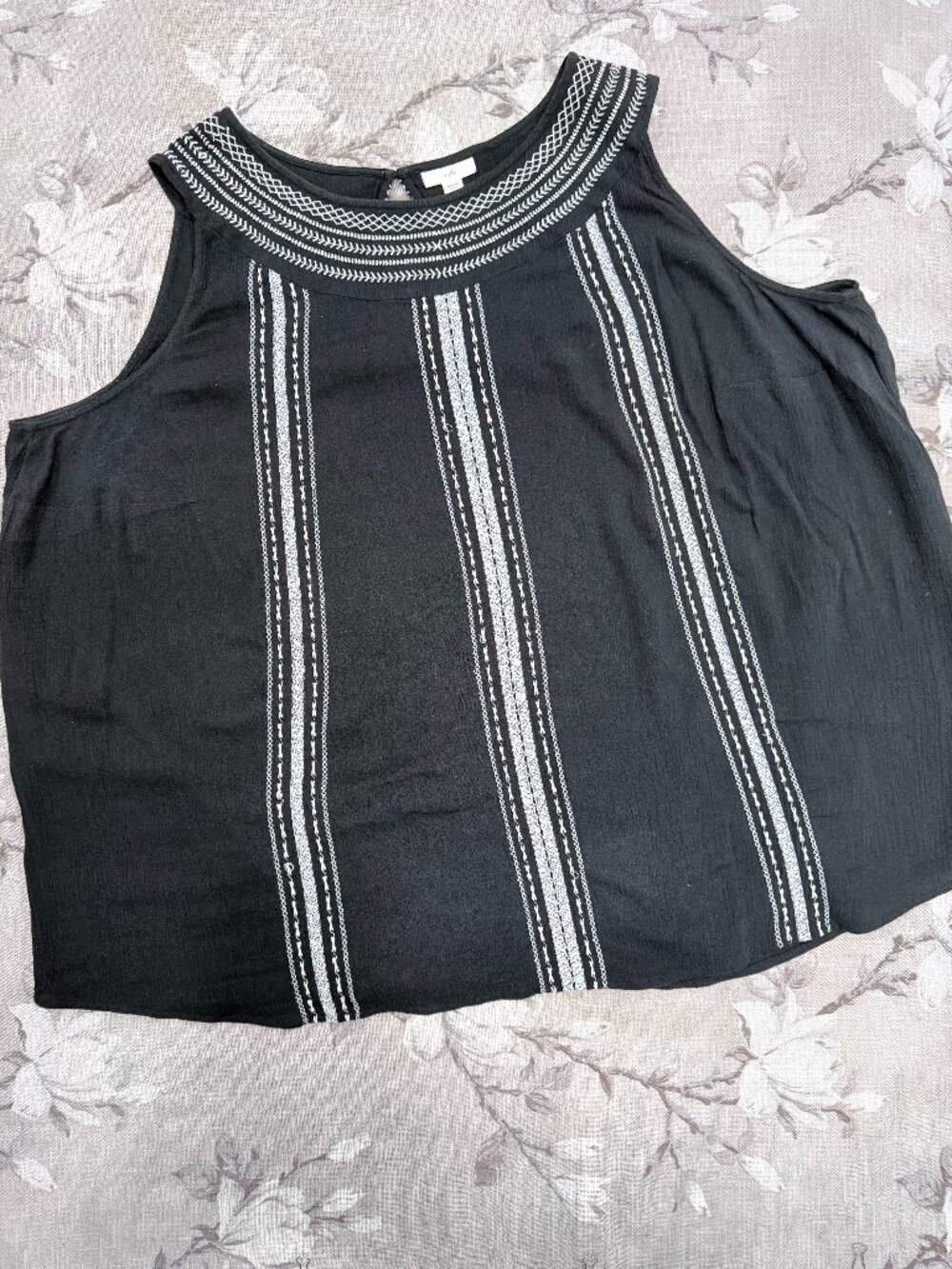 J Jill 3X Black Embroidered Gauze Tank Top Sleeveless Boho Swing Tunic